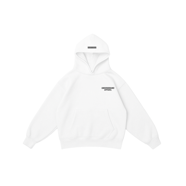 UA FCO White Hoodie front view β luxury premium fleece Philippines