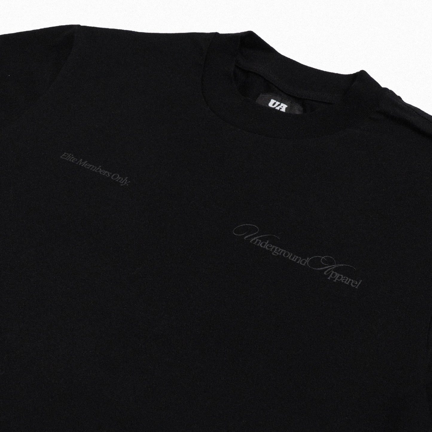 UA Cursive FCO Black tee close-up 1