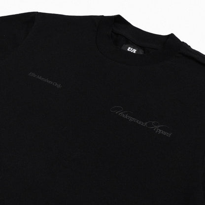 UA Cursive FCO Black tee close-up 1