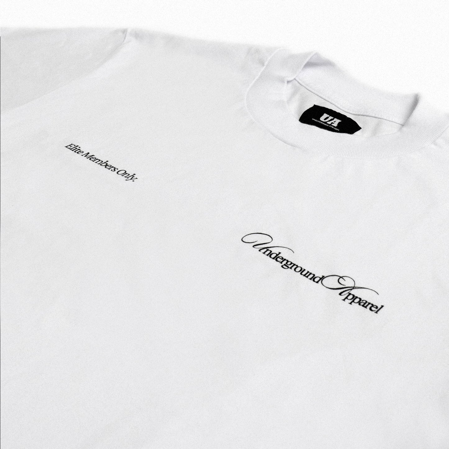 UA Cursive FCO White tee close-up 1