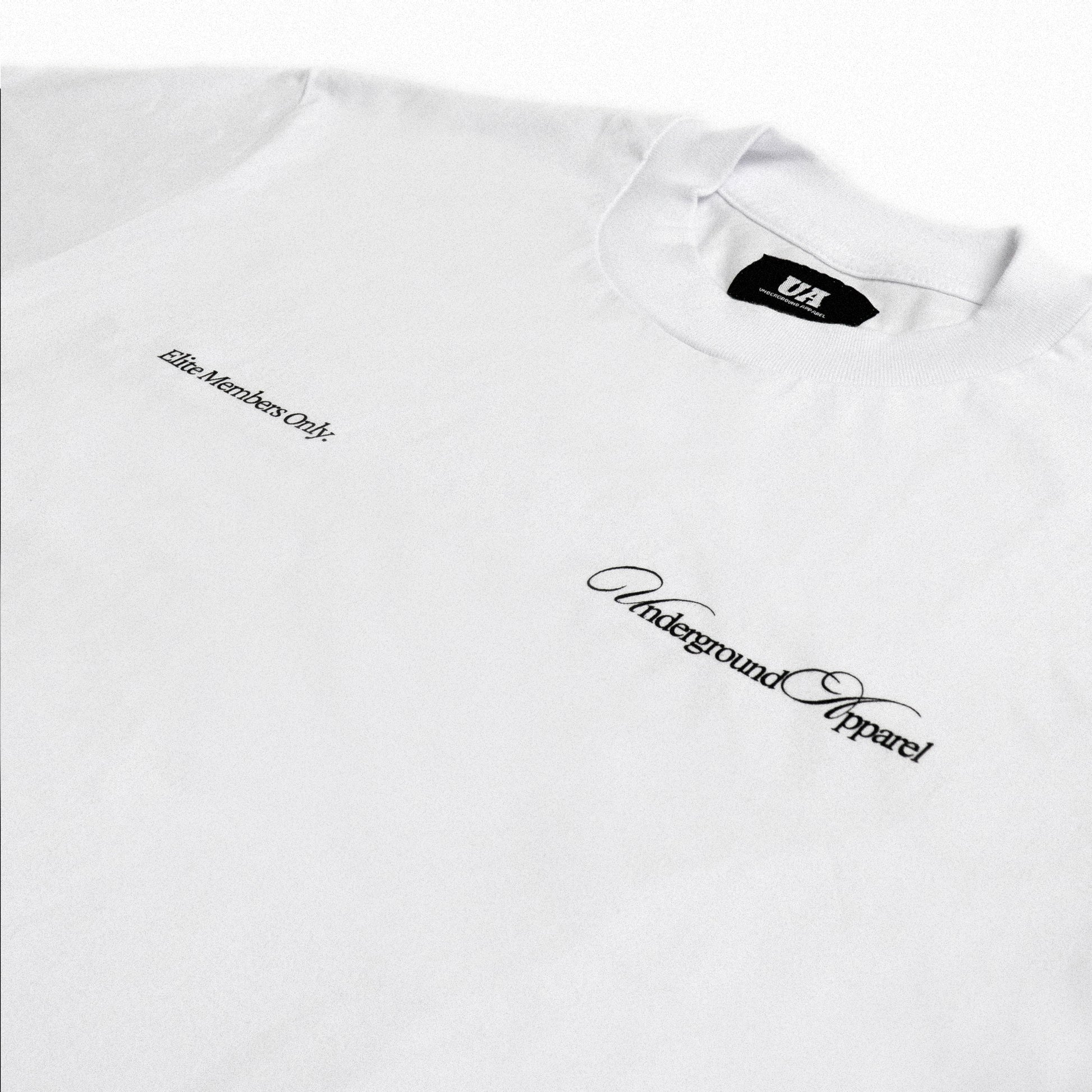 UA Cursive FCO White tee close-up 1