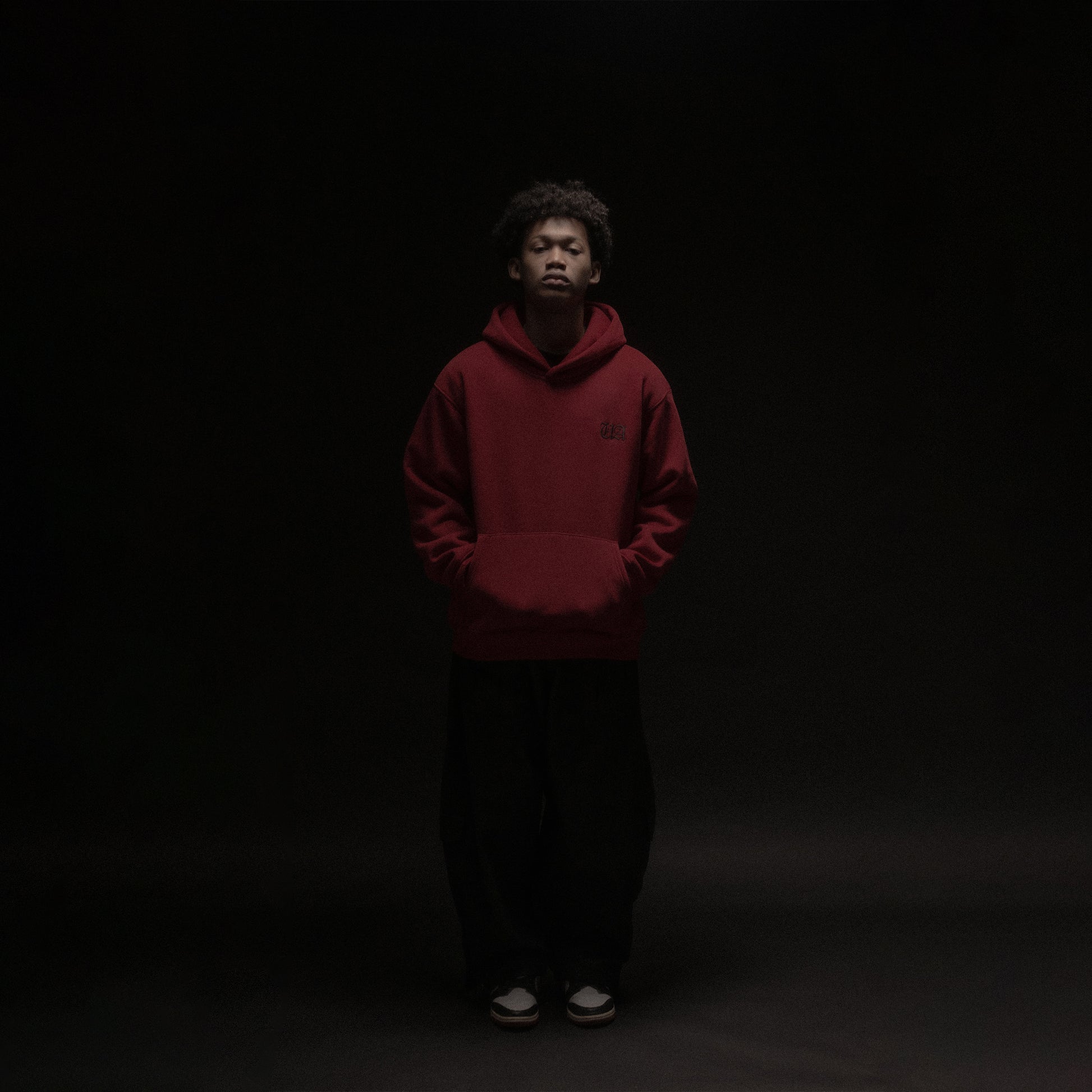 Model UA Wine Red hoodie alternate