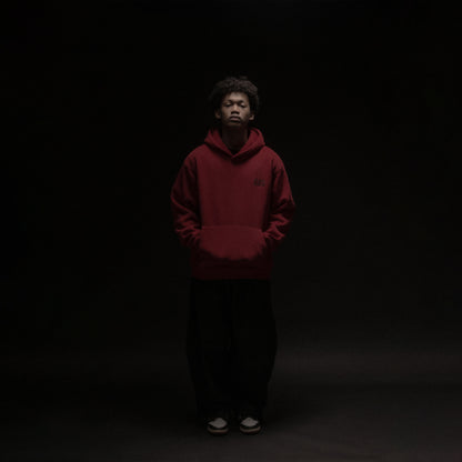 Model UA Wine Red hoodie alternate