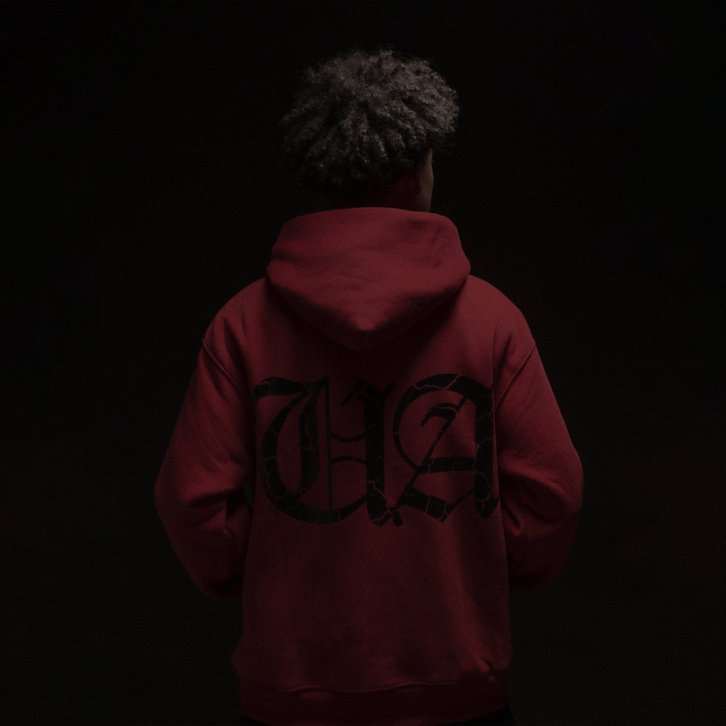 Model in UA Wine Red hoodie